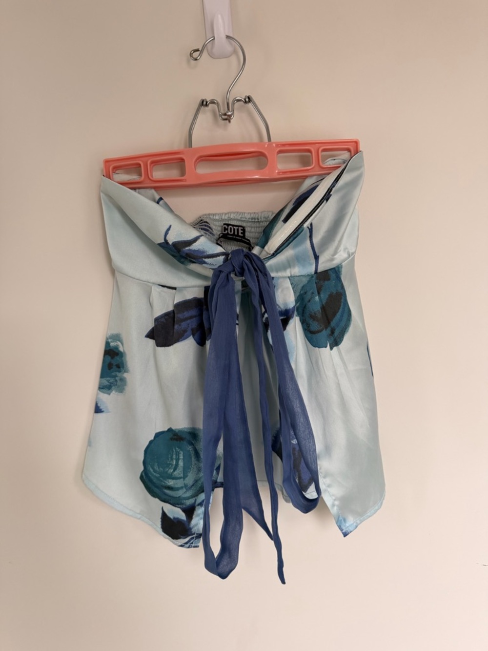 Urban Outfitters Light Blue Floral Strapless Tie-Front Top